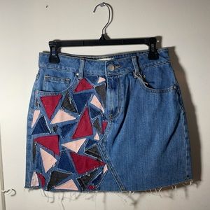 patchwork geometric denim skirt PacSun